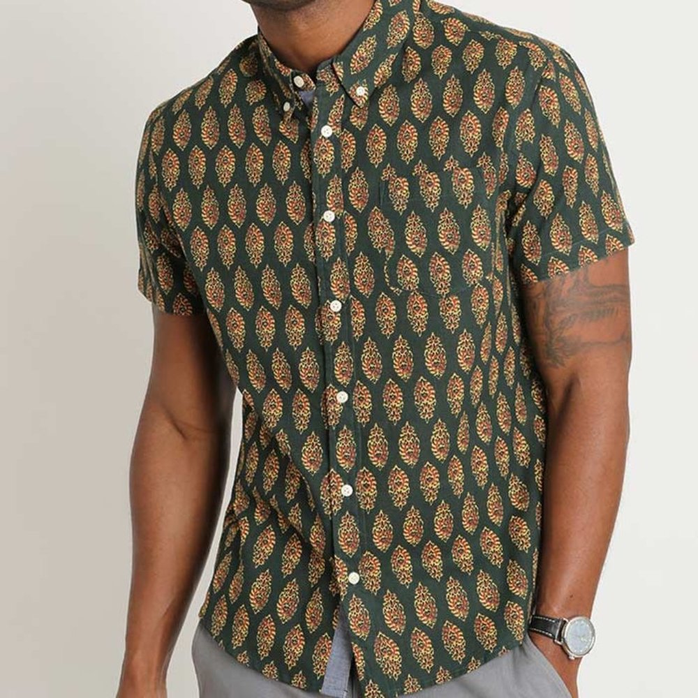 Jachs NY Shirt S/S Green Block Print M nwt